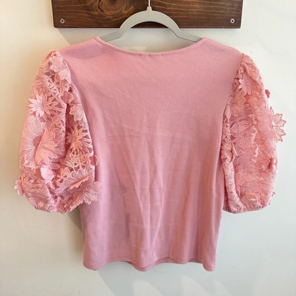 Dolan Anthropologie‎ Pink Floral Puff Sleeve Top Medium